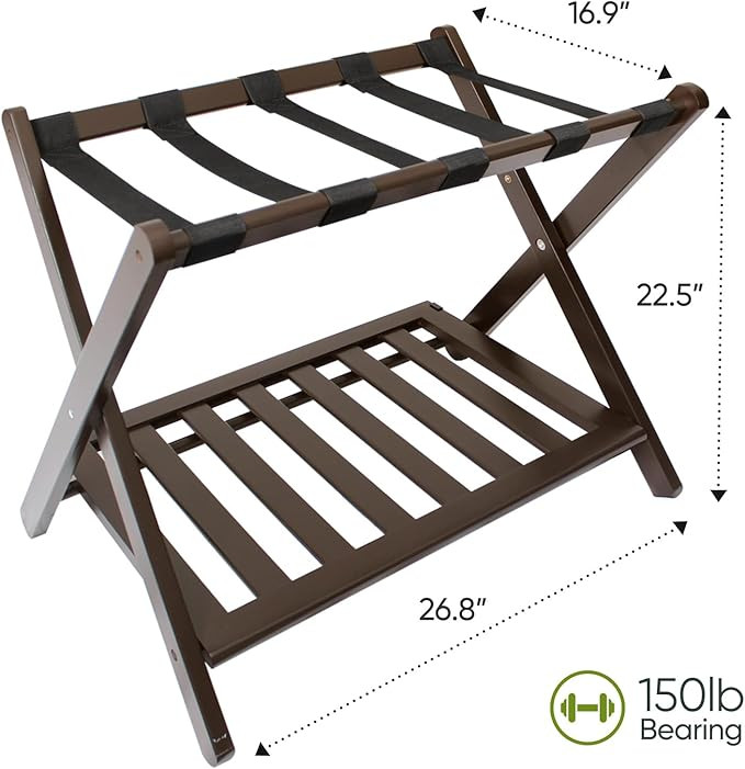 Fully Assembled Bamboo Luggage Rack, Folding Suitcase Stand with 5 Nylon Straps, Luggage Holders ... | Amazon (US)