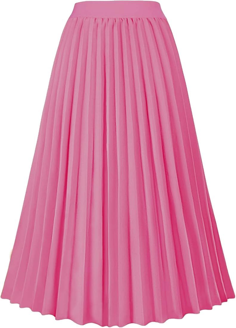 GOLDSTITCH Women's High Waist Pleated Skirt A line Swing Midi Skirt | Amazon (US)