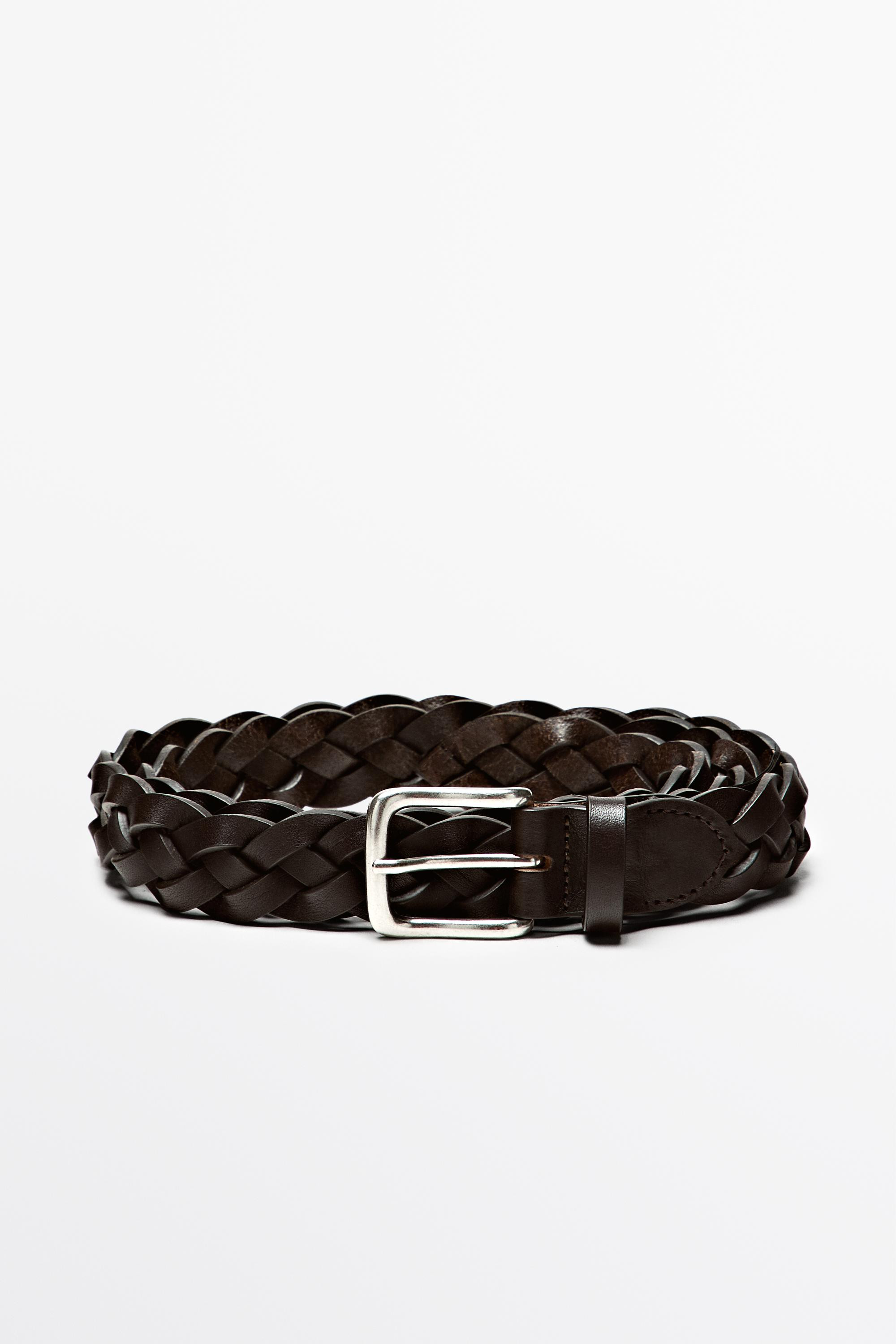 Braided nappa leather belt - BROWN | Massimo Dutti UK