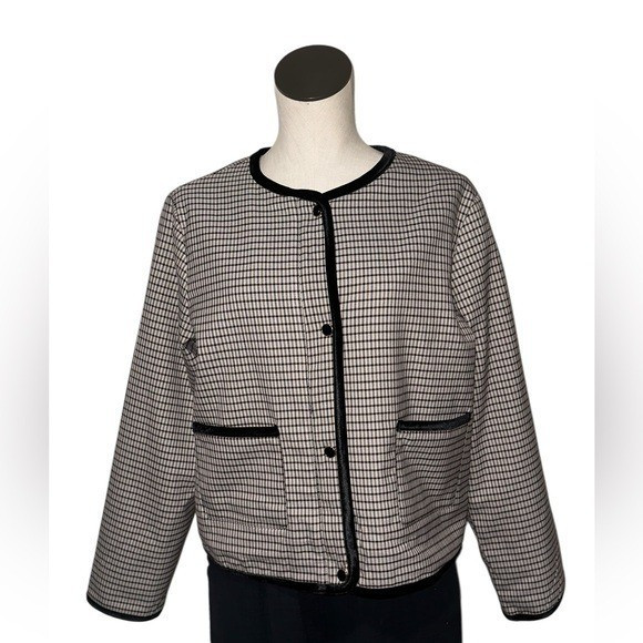 NWT JOIE Black Tan Houndstooth  Jacket Velvet Trim  Blazer Black Trim Pockets L | eBay US