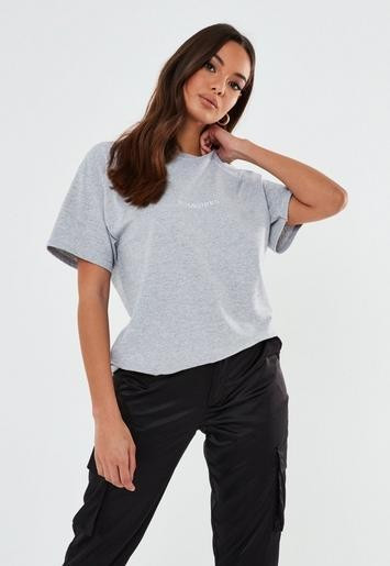 Gray Missguided Embroidered T Shirt | Missguided (US & CA)