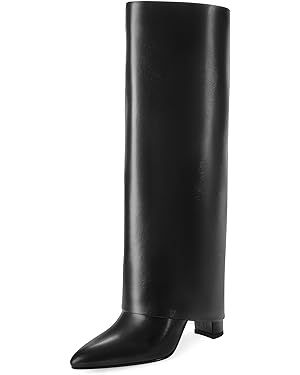 Modatope Knee High Boots Women Fold Over Knee High Boots Chunky High Heels Long Boots Zipper Poin... | Amazon (US)