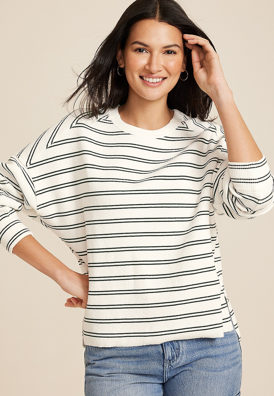 Textured Striped Crew Sweatshirt | Maurices