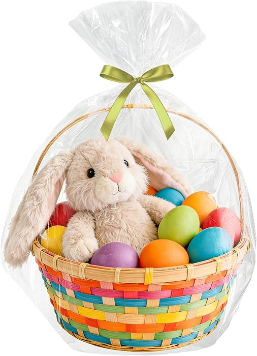 Lhocm 24x30 Inches Large Cellophane Basket Bags - 10 PCS Large Clear Gift Wrap for Easter Baskets... | Amazon (US)