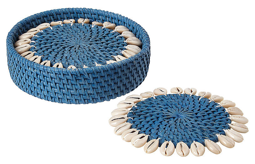 S/4 Shelby Coasters, Blue/Ivory | One Kings Lane