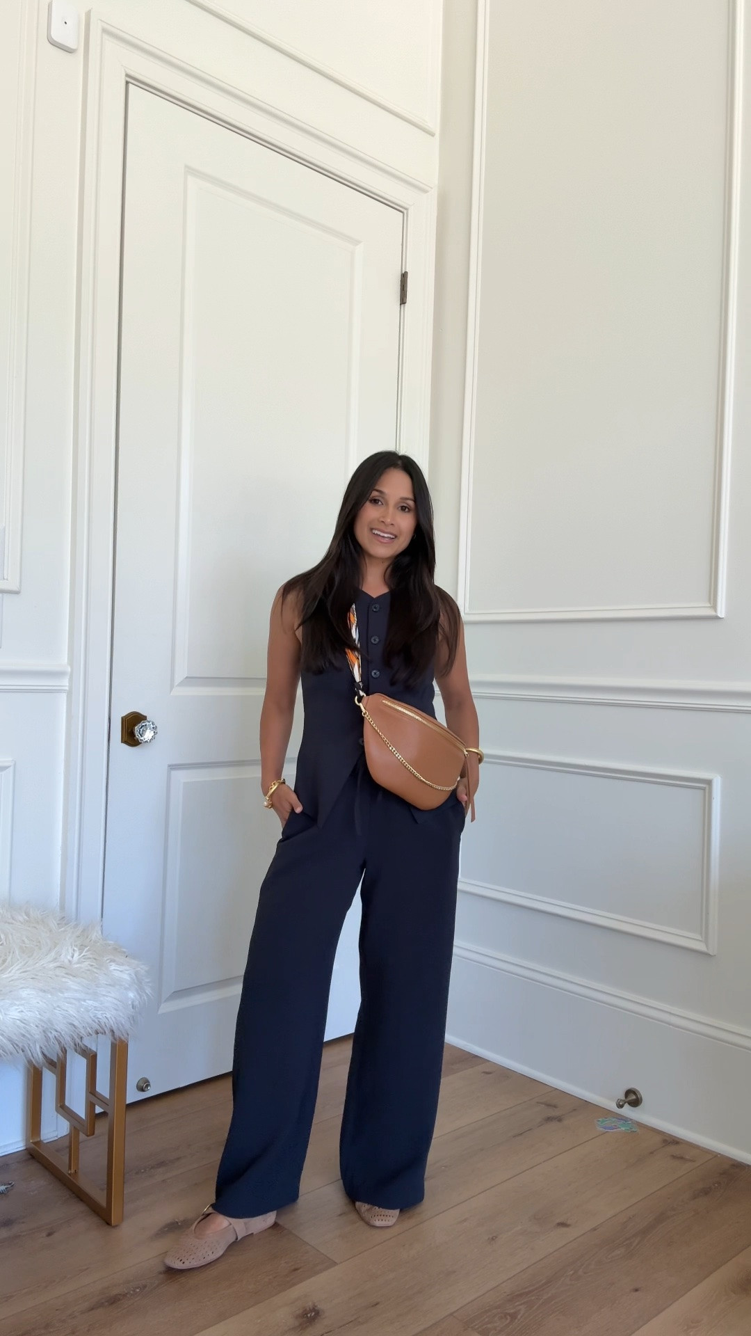 Obsessed with these crepette pants and vest from @Aritzia  bc they’re wrinkle resistant! I own them in 4 different colors! They’re so versatile and chic! 
Take 20% OFF my Beck sling bag with code: HAUTE20

#giginewyork #ariztia

#LTKootd