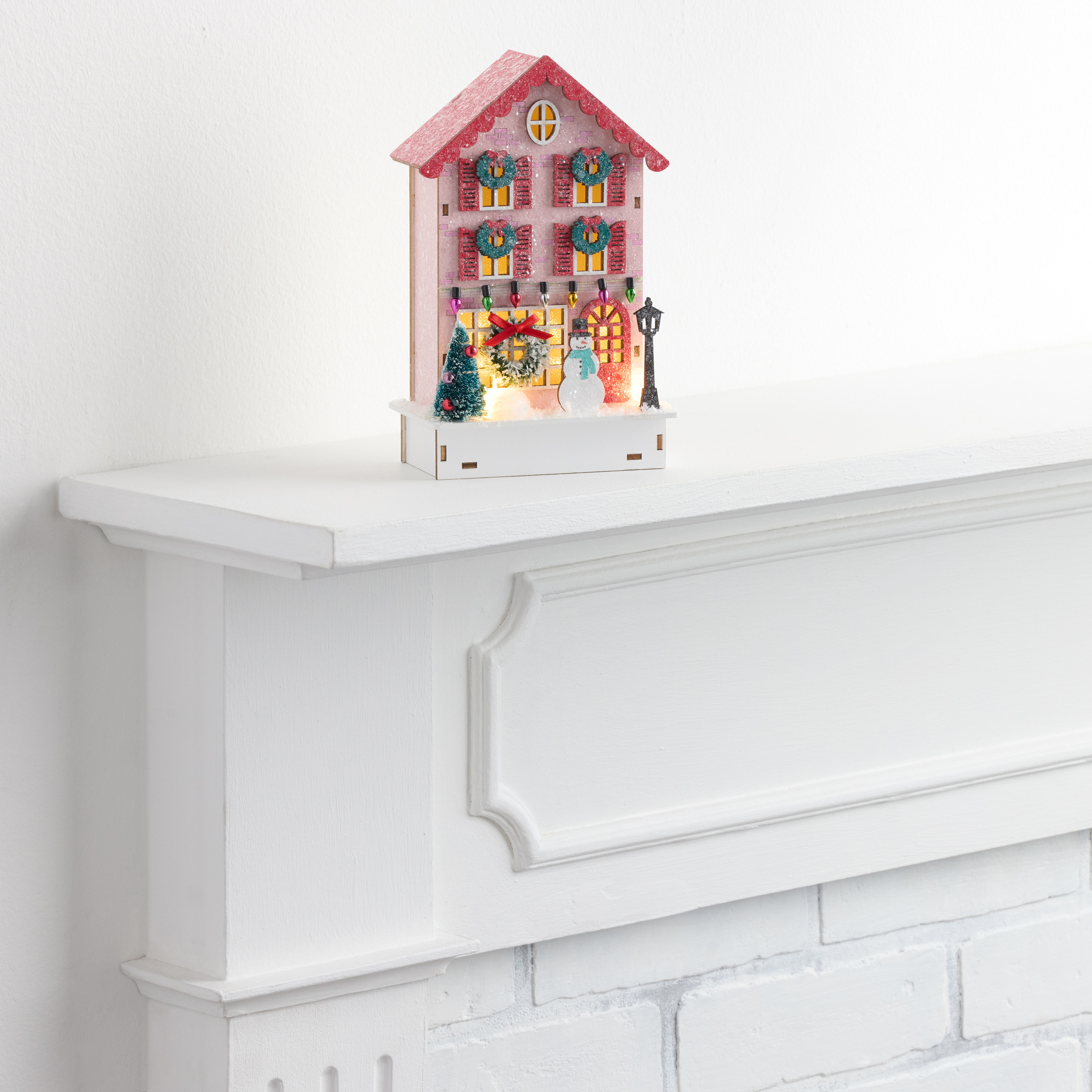 Pink Laser Cut Wood Vintage Townhouse LED Light Up Decor | World Market