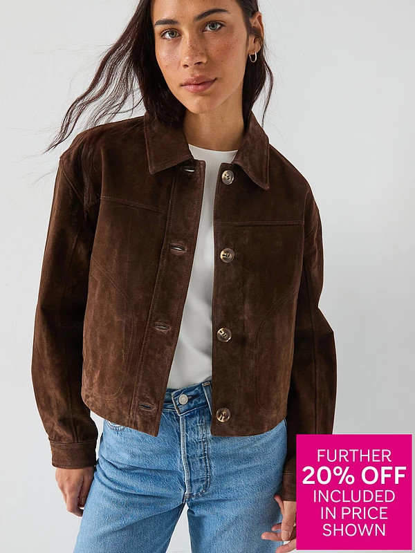 Vero Moda Short Suede Jacket - Brown | Very (UK)