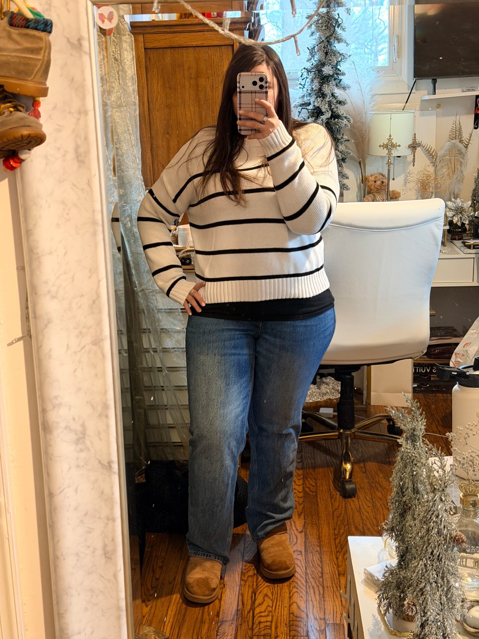 I kinda forgot I had this sweater. I love it. It’s a great length + weight + looks cute with jeans, black pants + even sweats. Plus it’s affordable + comes in several color options

These jeans are a fave of mine. Finally a mid rise straight leg! 

#LTKootd #LTKFindsUnder50 #LTKMidsize