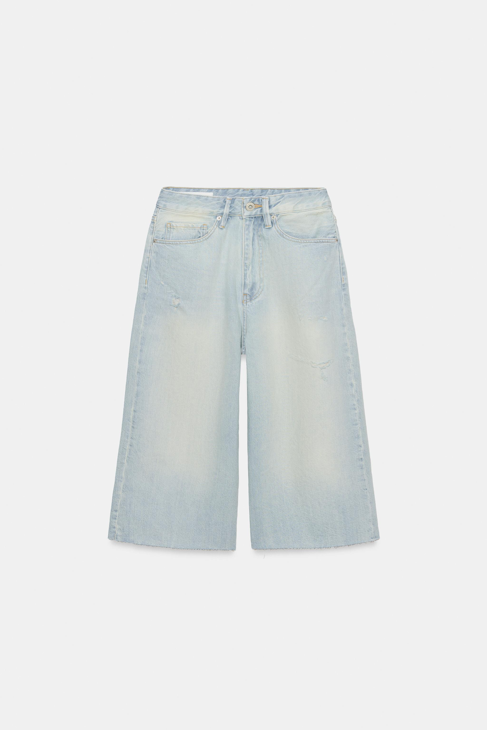 TRF RIPPED MID-WAIST DENIM JORTS BERMUDA SHORTS | Zara US