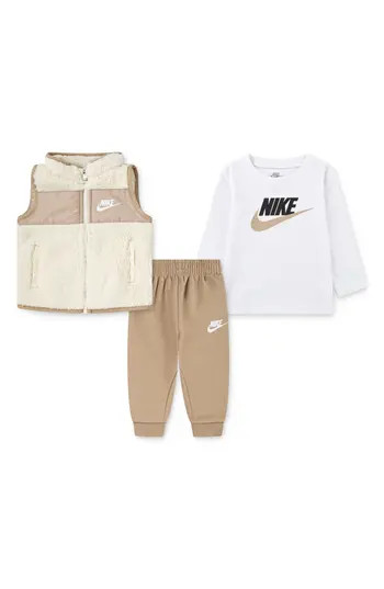 Nike Sportswear Club Long Sleeve T-Shirt, Fleece Vest & Joggers Set in X0Lhemp at Nordstrom Rack, Size 12M | Nordstrom Rack