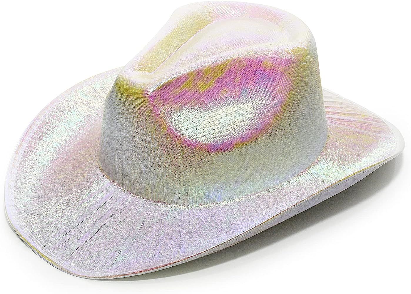 Neon Sparkly Glitter Space Cowboy Hat - Fun Metallic Holographic Party Disco Cowgirl Hat for Birt... | Amazon (US)