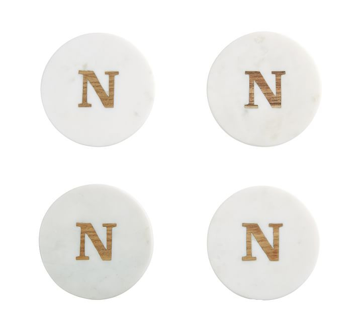 Handmade Alphabet Marble & Wood Coasters - Set of 4 | Pottery Barn (US)