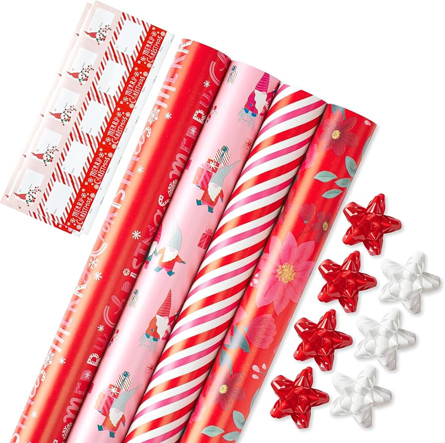 American Greetings 120 sq. ft. Pink Christmas Wrapping Paper Set, Red and Pink (4 Rolls 30 in. x ... | Amazon (US)