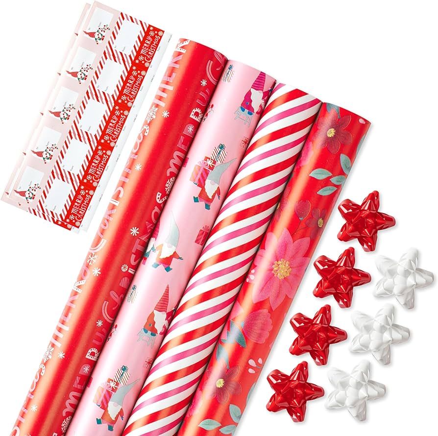 American Greetings 120 sq. ft. Pink Christmas Wrapping Paper Set, Red and Pink (4 Rolls 30 in. x ... | Amazon (US)