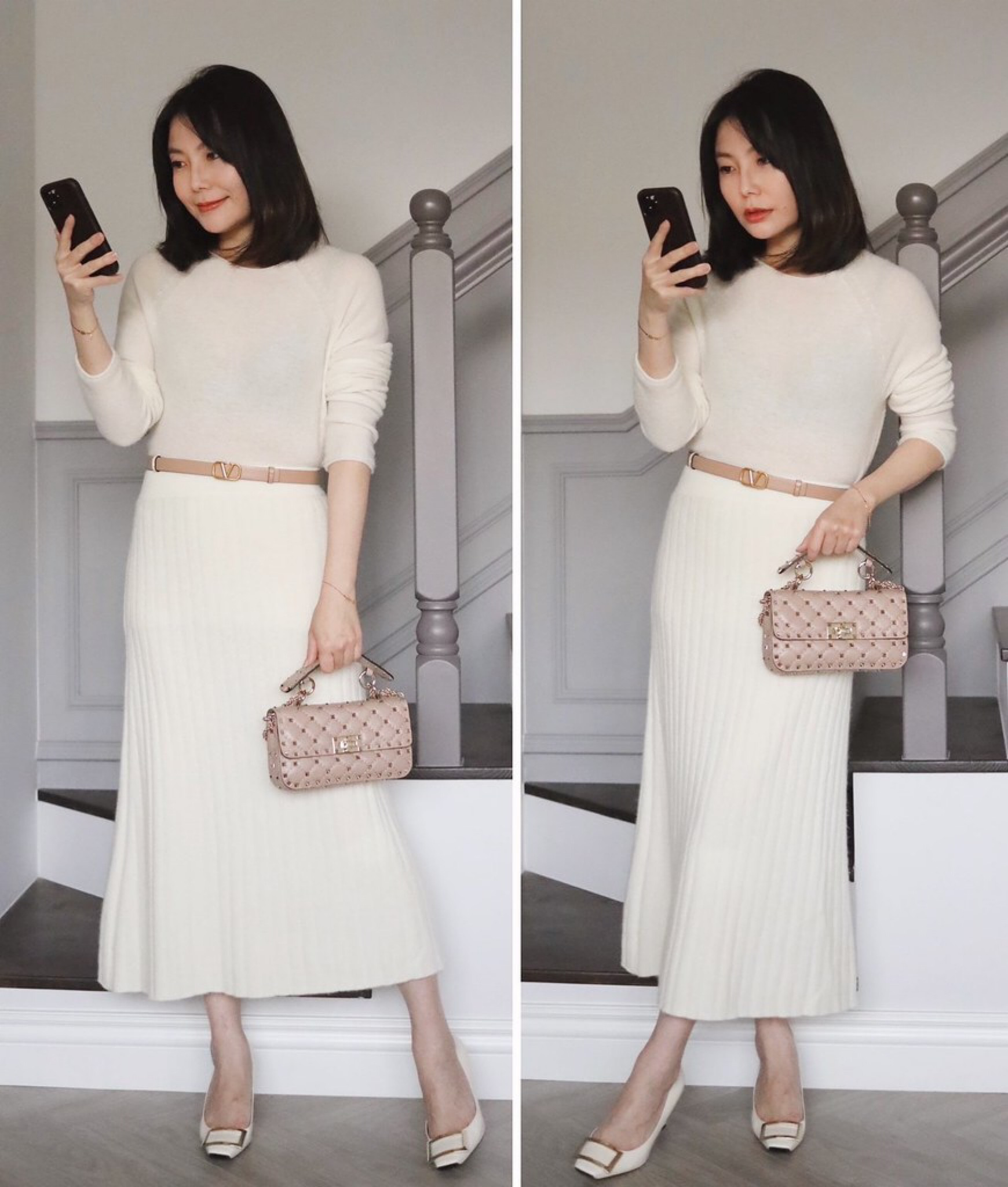 ♥  VALENTINO GARAVANI VLogo leather belt，附上必買Valentino超美的雙面腰帶實戴，其實這條我也是在之前的限時降價買的，不過當時肚子很大所以根本沒辦法用，現在終於可以用上啦。這條我自己選75中高腰到微低腰，超美的裸+米白色，非常好搭配。(搭配的包包是Valentino、鞋子是RV。)
#LTKtaiwan #LTKasia

#LTKitbag #LTKshoecrush #LTKstyletip