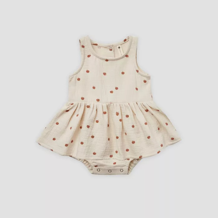 Q by Quincy Mae Baby Girls' Apples Gauze Bodysuit Dress - Off-White | Target