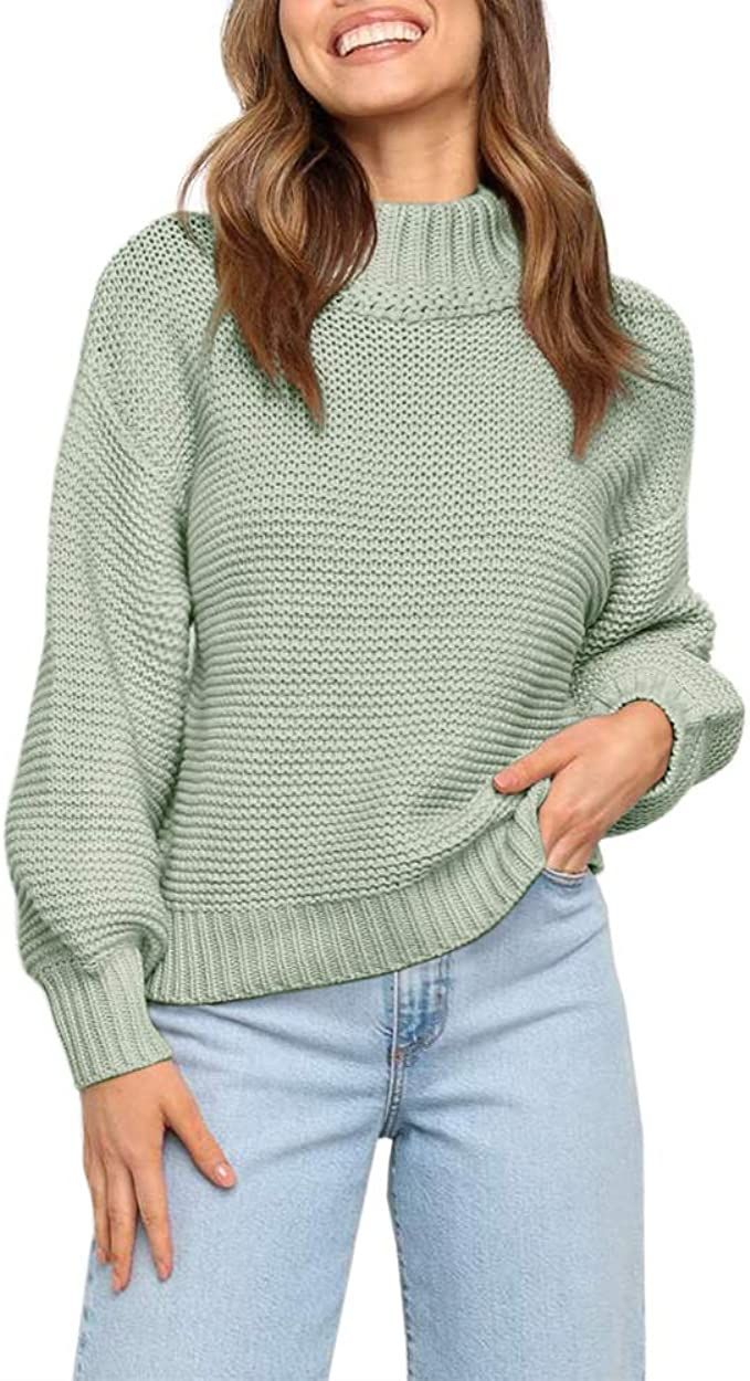 Imily Bela Womens Knit Sweaters Fall Slouchy Chunky Lantern Sleeve Solid Color Pullover Jumper | Amazon (US)