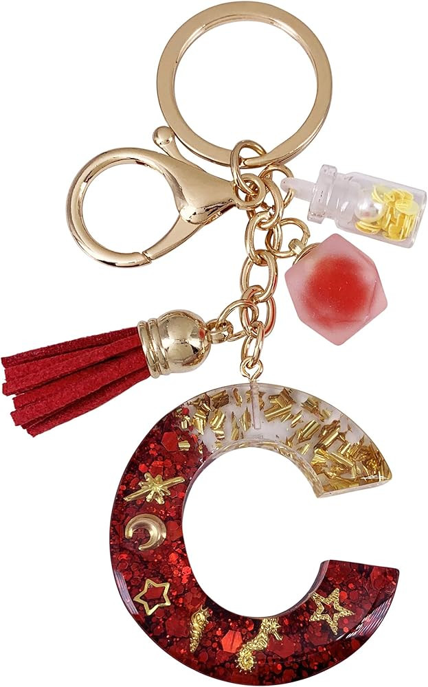SELOVO Initial Keychain Shell Capital Letter Alphabet Red Ball Tassel Charm Keyring | Amazon (US)