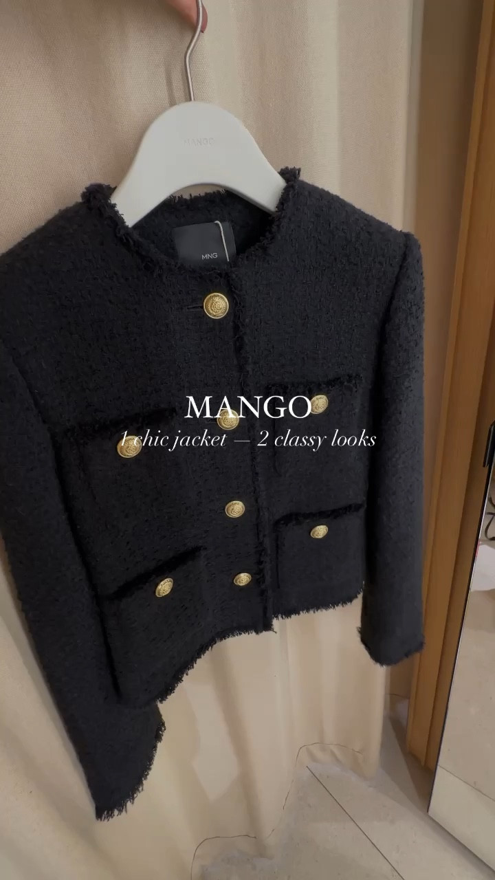 1 chic Mango tweed jacket — 2 classy looks 🖤 Total black, office look, faux leather pants, satin midi skirt, heeled boots

#LTKshoecrush #LTKVideo #LTKstyletip