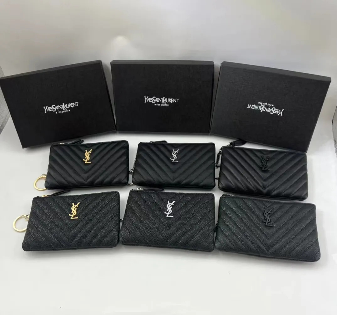 Dupe Y S L Wallet Fashion Card Bag Black Gold/Silver Plain Or Ball Pattern Style With Box From Je... | DHGate