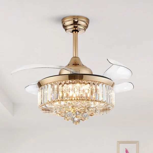 Presnell Dimmable Crystal Ceiling Fan with LED Lights and Remote Control | Wayfair North America