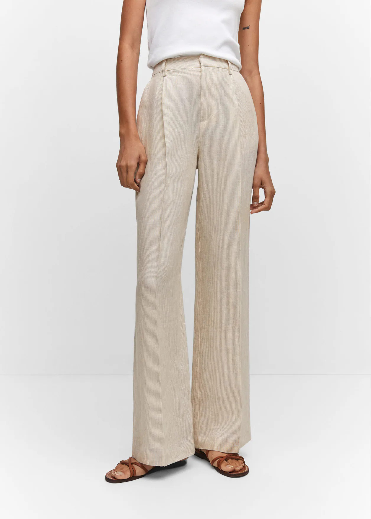 Straight linen-blend trousers | MANGO (UK)