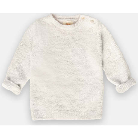 Baby Fuzzy Crew Neck Long Sleeve Top, Ecru | Maisonette