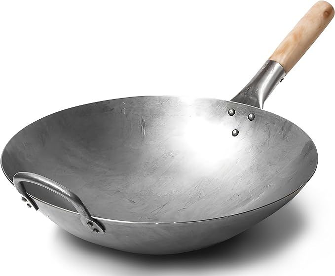 Craft Wok Traditional Hand Hammered Carbon Steel Pow Wok with Wooden and Steel Helper Handle (14 ... | Amazon (US)