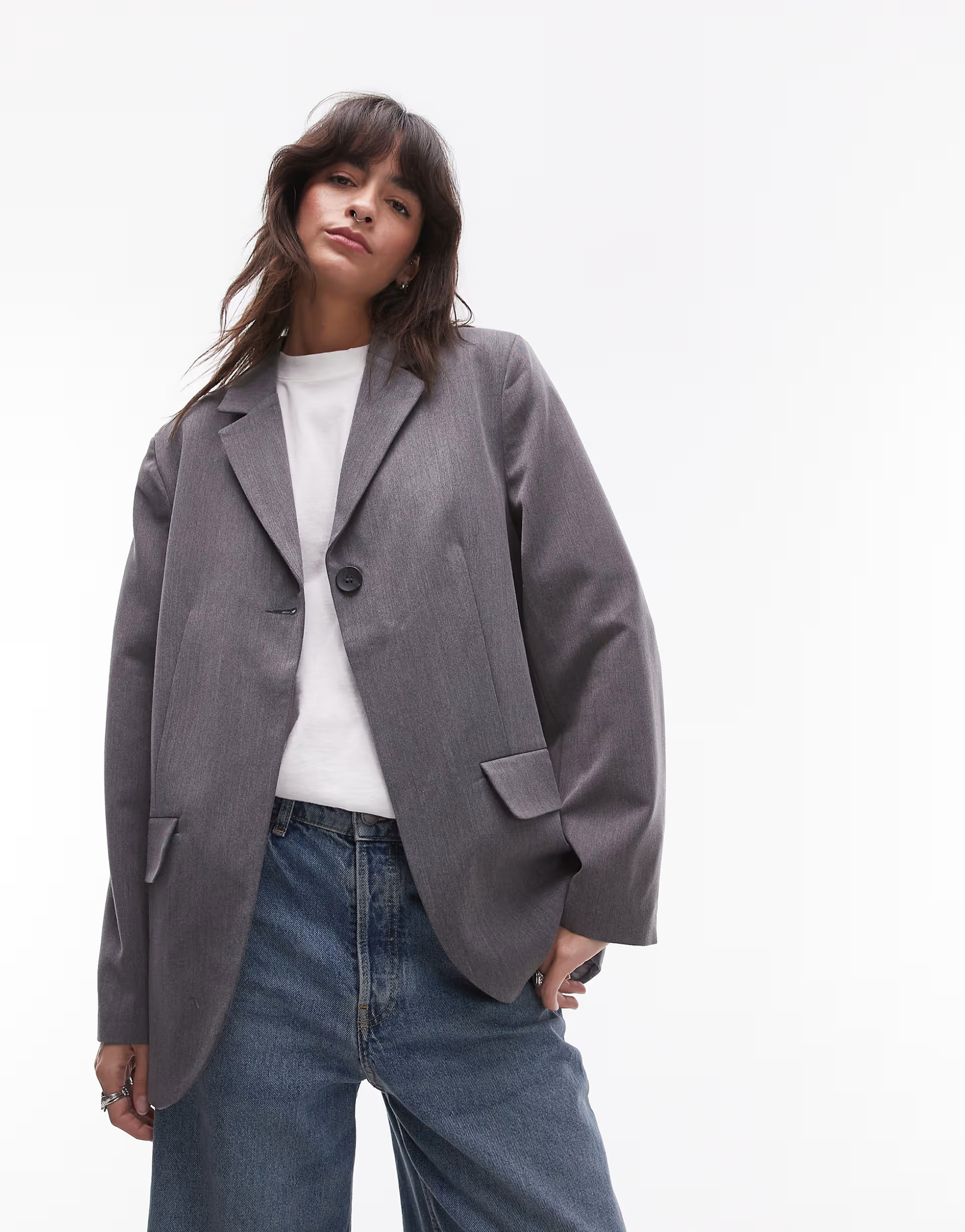 Topshop tonic high break tailored blazer in grey | ASOS | ASOS (Global)