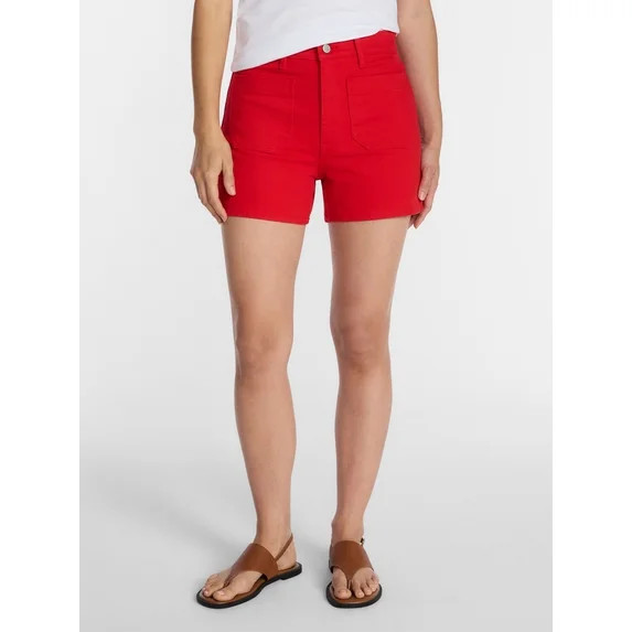 Time and Tru Women's High Rise Patch Pocket Denim Shorts, 4" Inseam, Sizes 0-20 | Walmart (US)