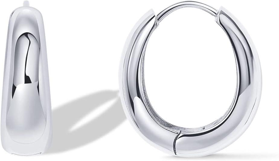 PAVOI 14K Gold Plated 925 Sterling Silver Post Small Chunky Hoops Earrings | Thick Lightweight Go... | Amazon (US)