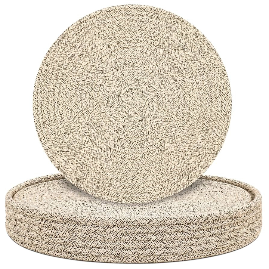 Round Placemats Set of 6 with Holder, Cotton Rope Woven Place Mats, Hot Pads for Kitchen, Heat Re... | Amazon (US)