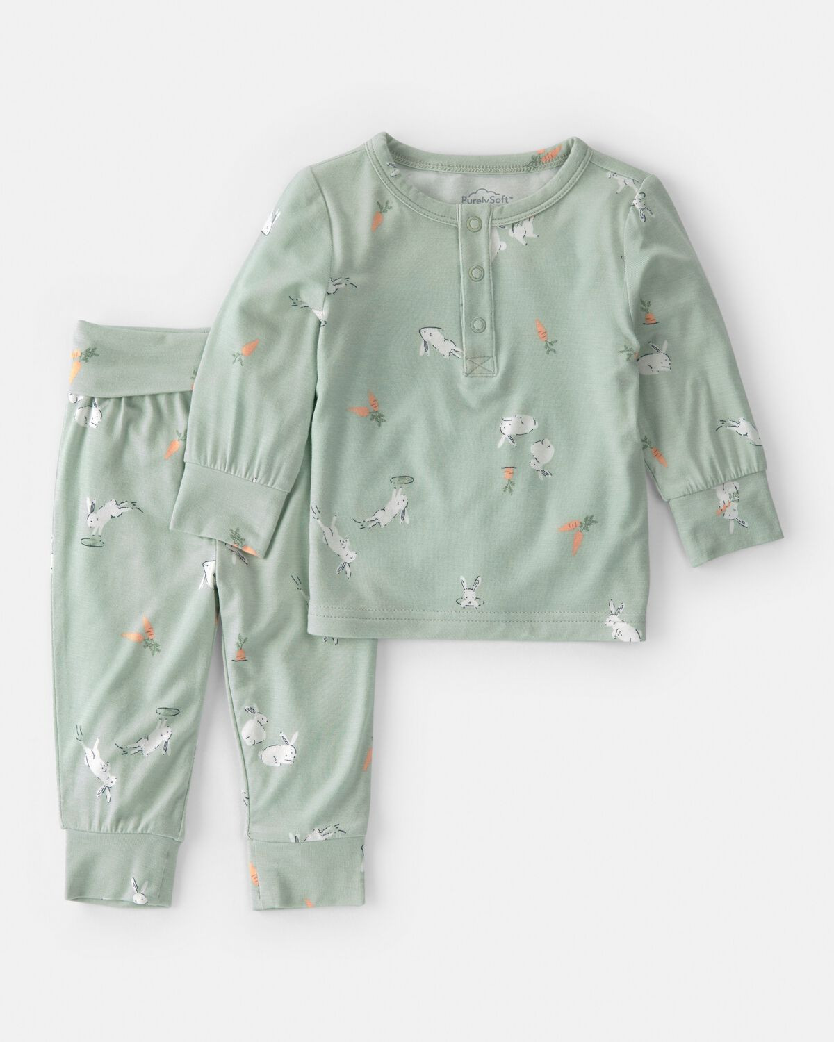 Baby 2-Piece Easter Bunny PurelySoft Long-Sleeve Top & Pant Set - Green | Carter's Inc