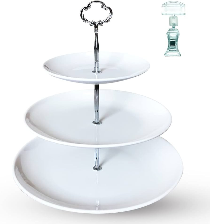 3 Tier Serving Tray,White Cupcake Stand,Cake Stand,Three Tiered Dessert Pastry Stand,Fruit Tea Pa... | Amazon (US)