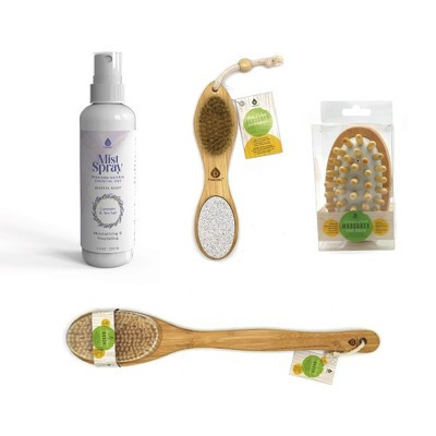 Home Spa Collection: Natural Wood Massager, 4-in-1 Bamboo Foot Scrubber, Bamboo Bath Brush, and Lavender & Sea Salt Mist Spray | Target