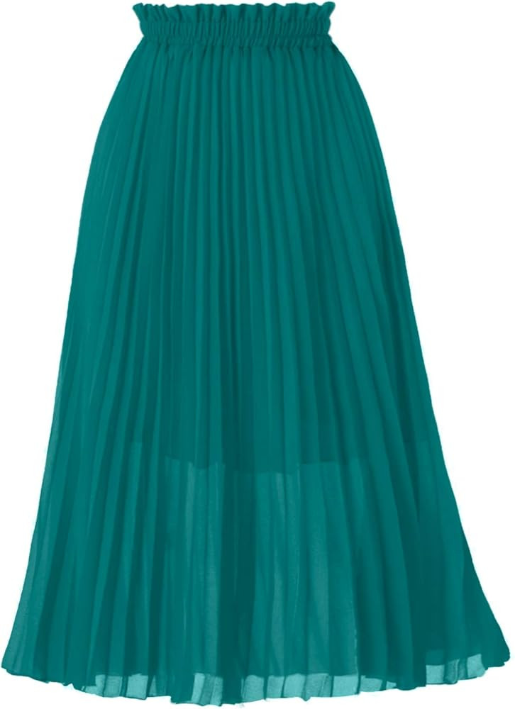 GOOBGS Women's Pleated A-Line High Waist Swing Flare Midi Skirt | Amazon (US)
