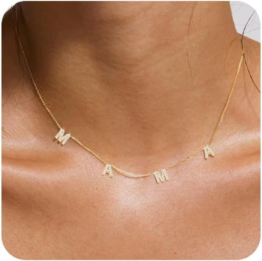 Mama Necklace for Women Dainty Gold Necklace for Mom Initial Letter Mama Pendant Necklaces Mom Je... | Amazon (US)