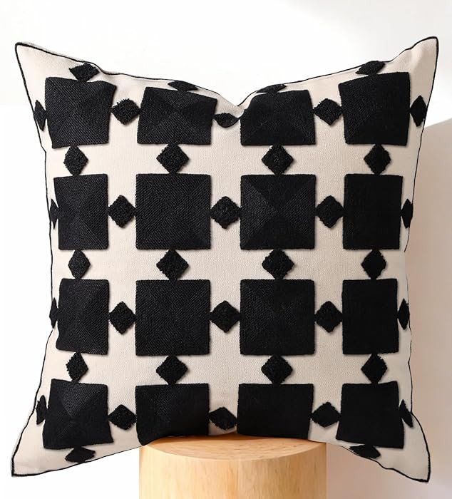 Embroidered Throw Pillow Cover 18x18 Inch - Modern Geometric Decorative Pillow Cover with Zipper ... | Amazon (US)
