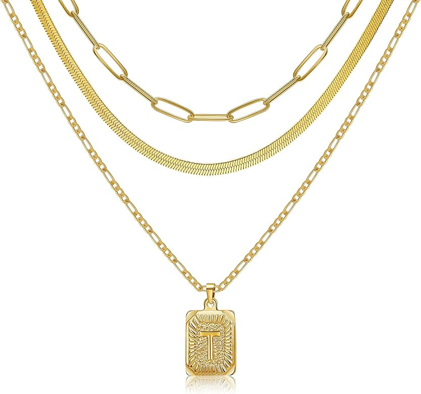 JoycuFF Dainty Layered Initial Necklaces for Women,18K Gold Plated Dainty Layering Paperclip Link... | Amazon (US)