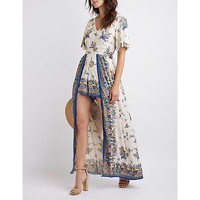 Floral Kimono Sleeve Maxi Romper | Charlotte Russe