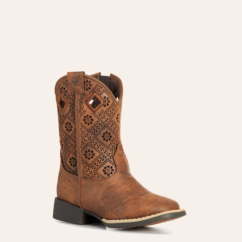Twister Toddler Prue Caramel Perforated Floral Square Toe Boots | Cavender's