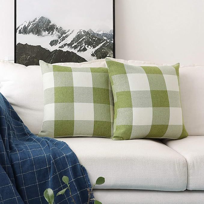 CHICCAT Retro Farmhouse Decorative Pillow Covers Checkered Plaid Cotton Linen Throw Pillow Case C... | Amazon (US)
