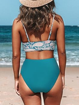 CUPSHE Women's Bikini Sets Two Piece Swimsuit High Waisted V Neck Twist Front Adjustable Spaghett... | Amazon (US)