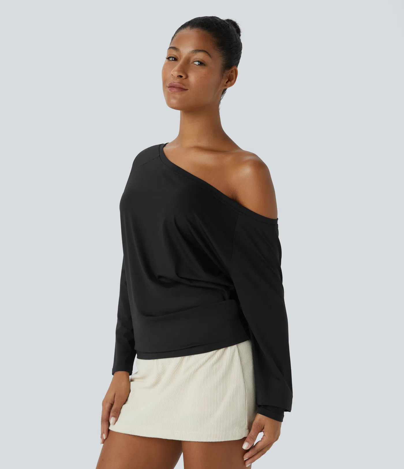 Women’s Off Shoulder Raglan Long Sleeve Relaxed Casual Top - Halara | HALARA