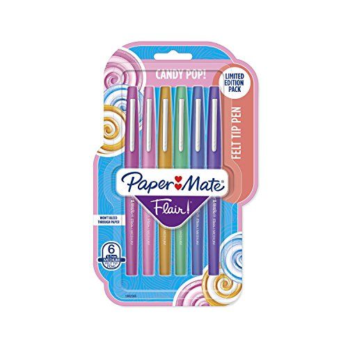 Paper Mate Flair Felt Tip Pens, Medium Point (0.7mm), Limited Edition Candy Pop Pack, 6 Count | Amazon (US)