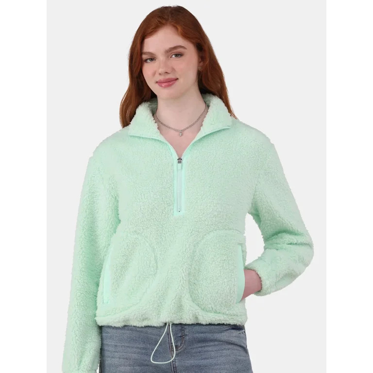 No Boundaries Half Zip Plush Pullover with Pockets, Women's and Women's Plus | Walmart (US)