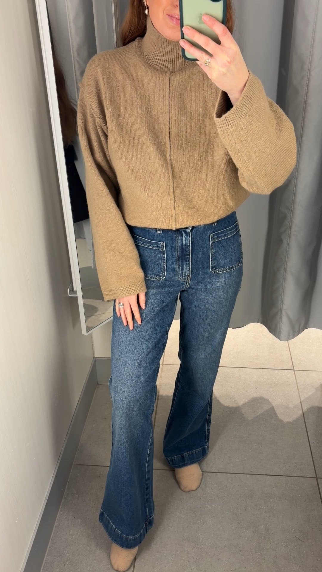 Obsessed with these new in H&M flared front pocket jeans 👖Styled with a tan turtleneck jumper for that effortless classic vibe, just add a chocolate brown ankle boot to complete the look 🤎 Wearing a size small in the jumper and size 10 in the jeans but could size down in both. 

#LTKuk #LTKjeans #LTKspring