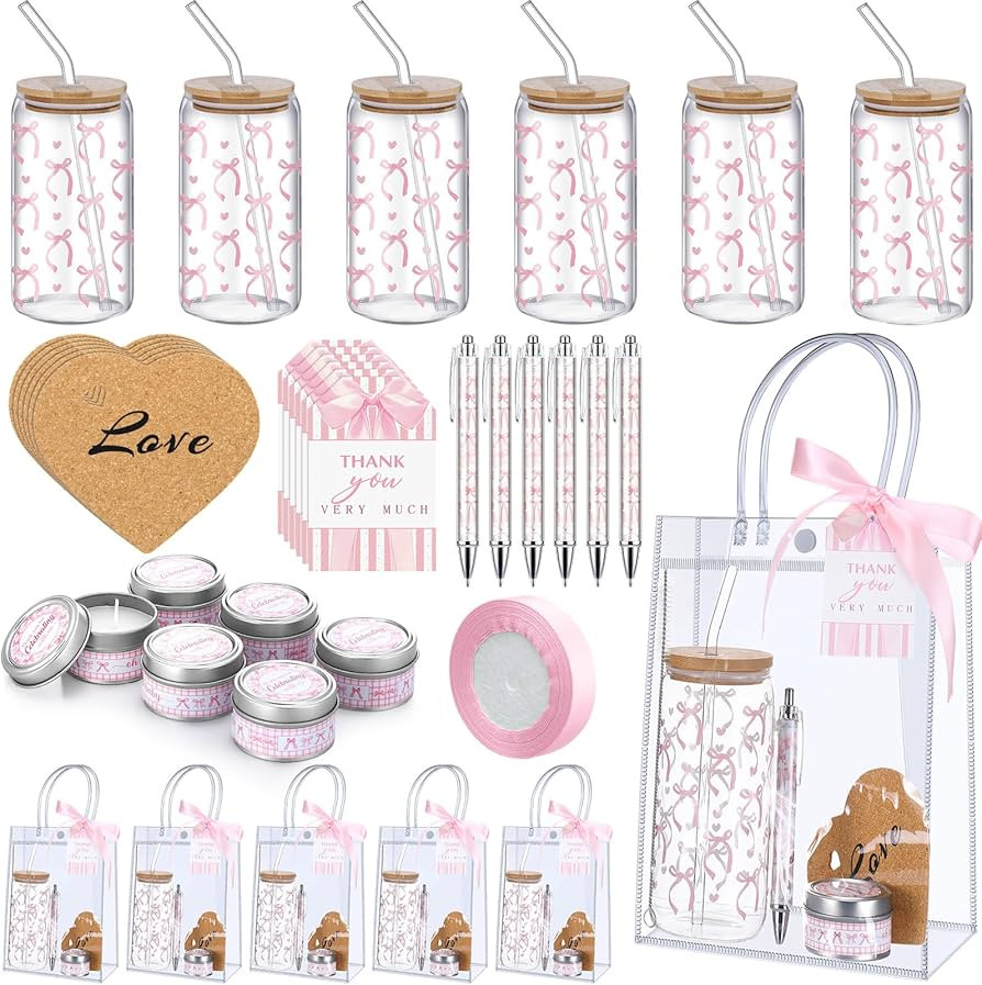 6 Sets Pink Bow Baby Shower Prizes for Girls Game Players Baby Shower Winners Guest Gifts Candle ... | Amazon (US)