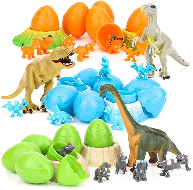 TQQFUN 45 PCS Dinosaur Eggs, Dino Egg Toys for Kids with 18 Cute Dinosaur Baby, Dinosaurs Hatch B... | Amazon (US)